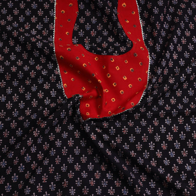 Black - Ajrakh Print Cotton Patchwork Kurta Material (3m) 08