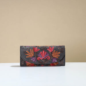 Black - Kashmiri Crewel Hand Embroidery Velvet Travel Wallet 67