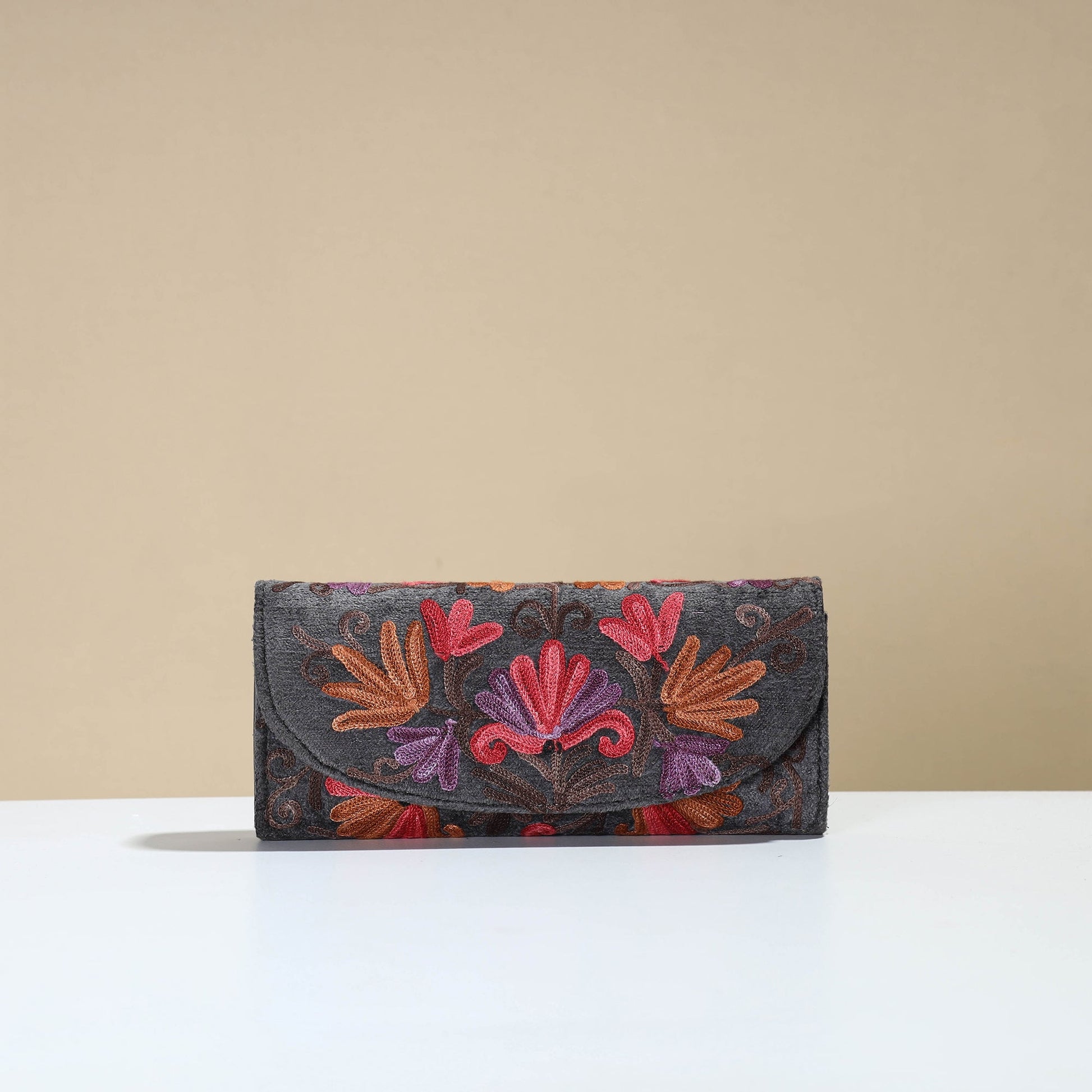 Black - Kashmiri Crewel Hand Embroidery Velvet Travel Wallet 67