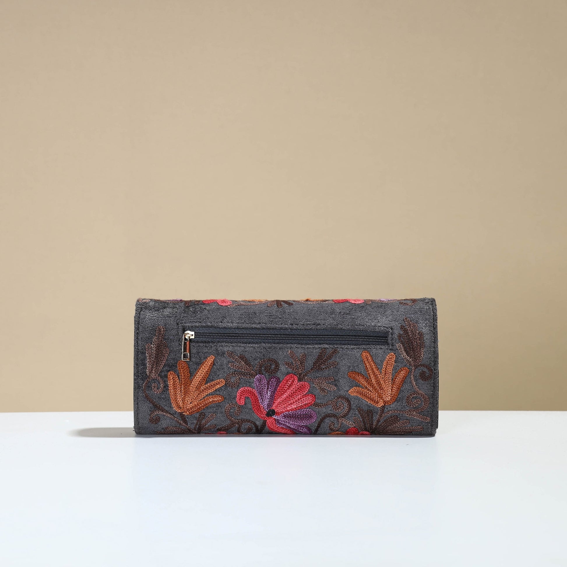 Black - Kashmiri Crewel Hand Embroidery Velvet Travel Wallet 67