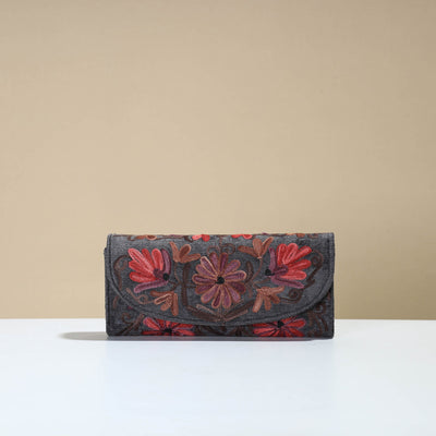 Black - Kashmiri Crewel Hand Embroidery Velvet Travel Wallet 72