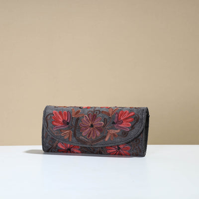 Black - Kashmiri Crewel Hand Embroidery Velvet Travel Wallet 72