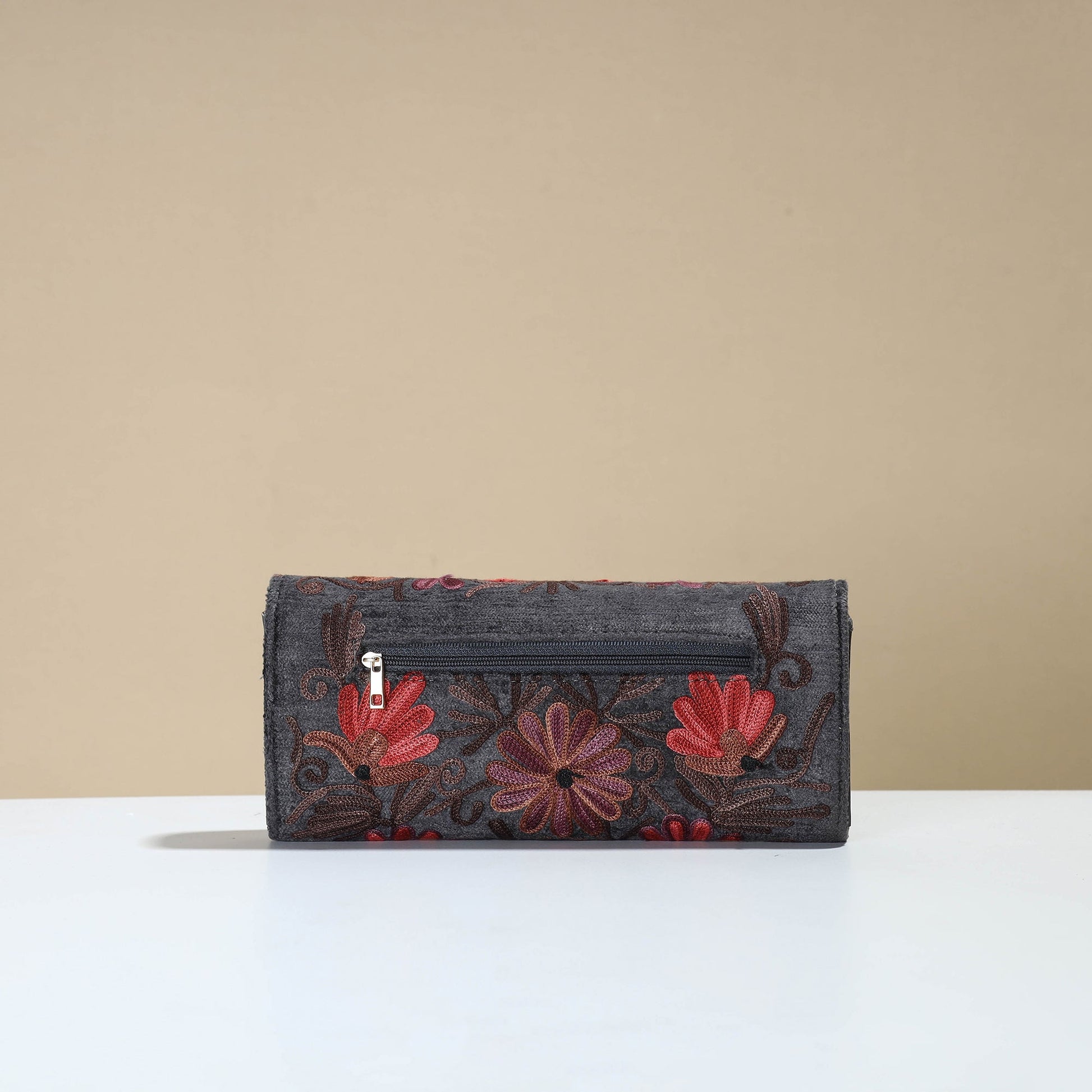 Black - Kashmiri Crewel Hand Embroidery Velvet Travel Wallet 72
