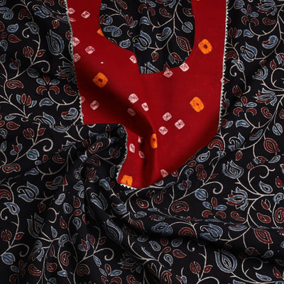 Black - Ajrakh Print Cotton Patchwork Kurta Material (3m) 05