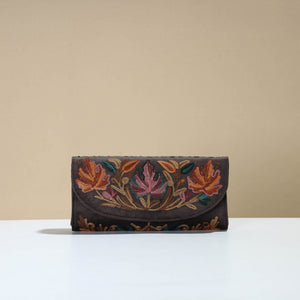 Brown - Kashmiri Crewel Hand Embroidery Velvet Travel Wallet 75