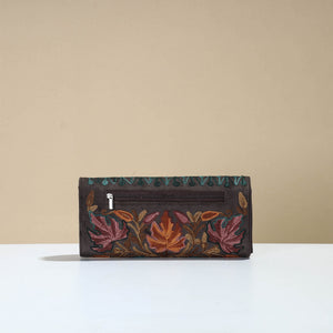 Brown - Kashmiri Crewel Hand Embroidery Velvet Travel Wallet 75