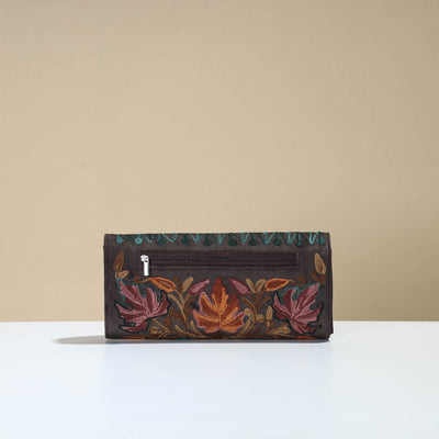 Brown - Kashmiri Crewel Hand Embroidery Velvet Travel Wallet 75
