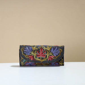 Black - Kashmiri Crewel Hand Embroidery Velvet Travel Wallet 76