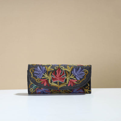 Black - Kashmiri Crewel Hand Embroidery Velvet Travel Wallet 76