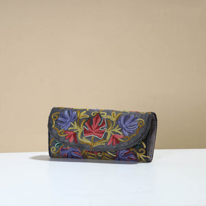 Black - Kashmiri Crewel Hand Embroidery Velvet Travel Wallet 76