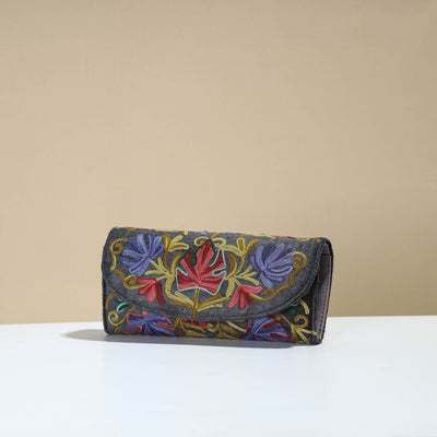Black - Kashmiri Crewel Hand Embroidery Velvet Travel Wallet 76