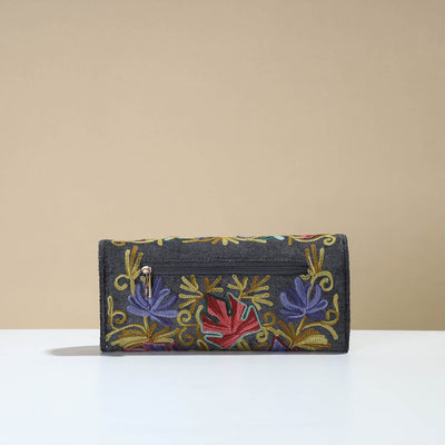 Black - Kashmiri Crewel Hand Embroidery Velvet Travel Wallet 76