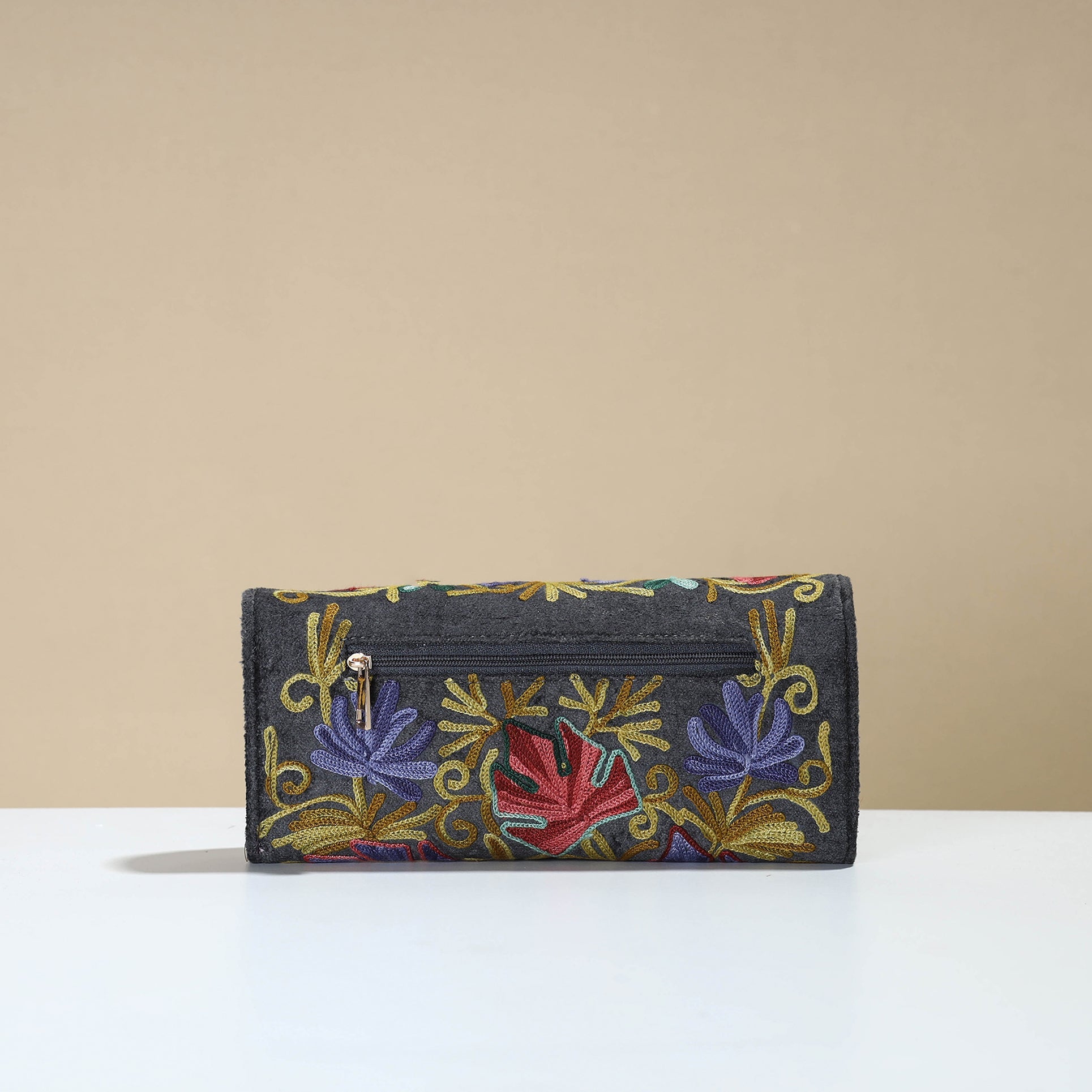 Black - Kashmiri Crewel Hand Embroidery Velvet Travel Wallet 76