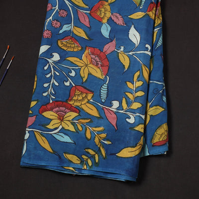 Blue - Chanderi Silk Srikalahasti Pen Kalamkari Fabric 14