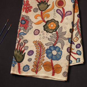 Beige - Chanderi Silk Srikalahasti Pen Kalamkari Fabric 02
