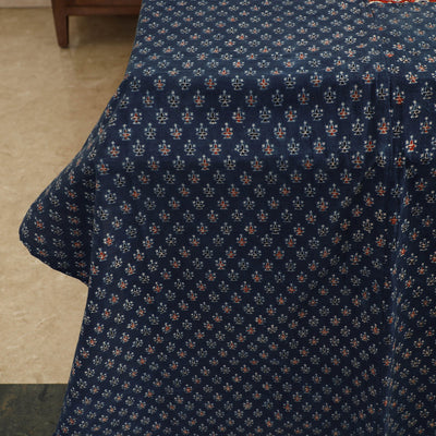 Blue - Ajrakh Block Printed Patchwork Cotton Double Bed Cover with Pillow Covers (108 x 90 In)