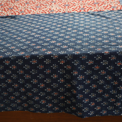 Blue - Ajrakh Block Printed Patchwork Cotton Double Bed Cover with Pillow Covers (108 x 90 In)