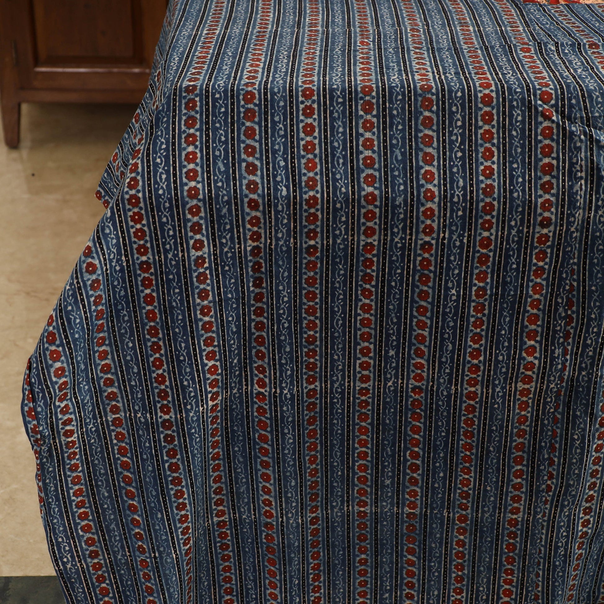 Blue - Ajrakh Block Printed Patchwork Cotton Double Bed Cover with Pillow Covers (108 x 90 In)