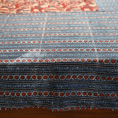 Blue - Ajrakh Block Printed Patchwork Cotton Double Bed Cover with Pillow Covers (108 x 90 In)