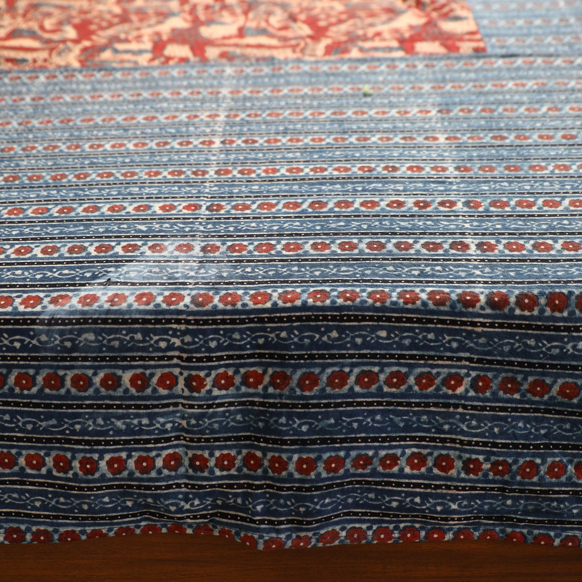 Blue - Ajrakh Block Printed Patchwork Cotton Double Bed Cover with Pillow Covers (108 x 90 In)