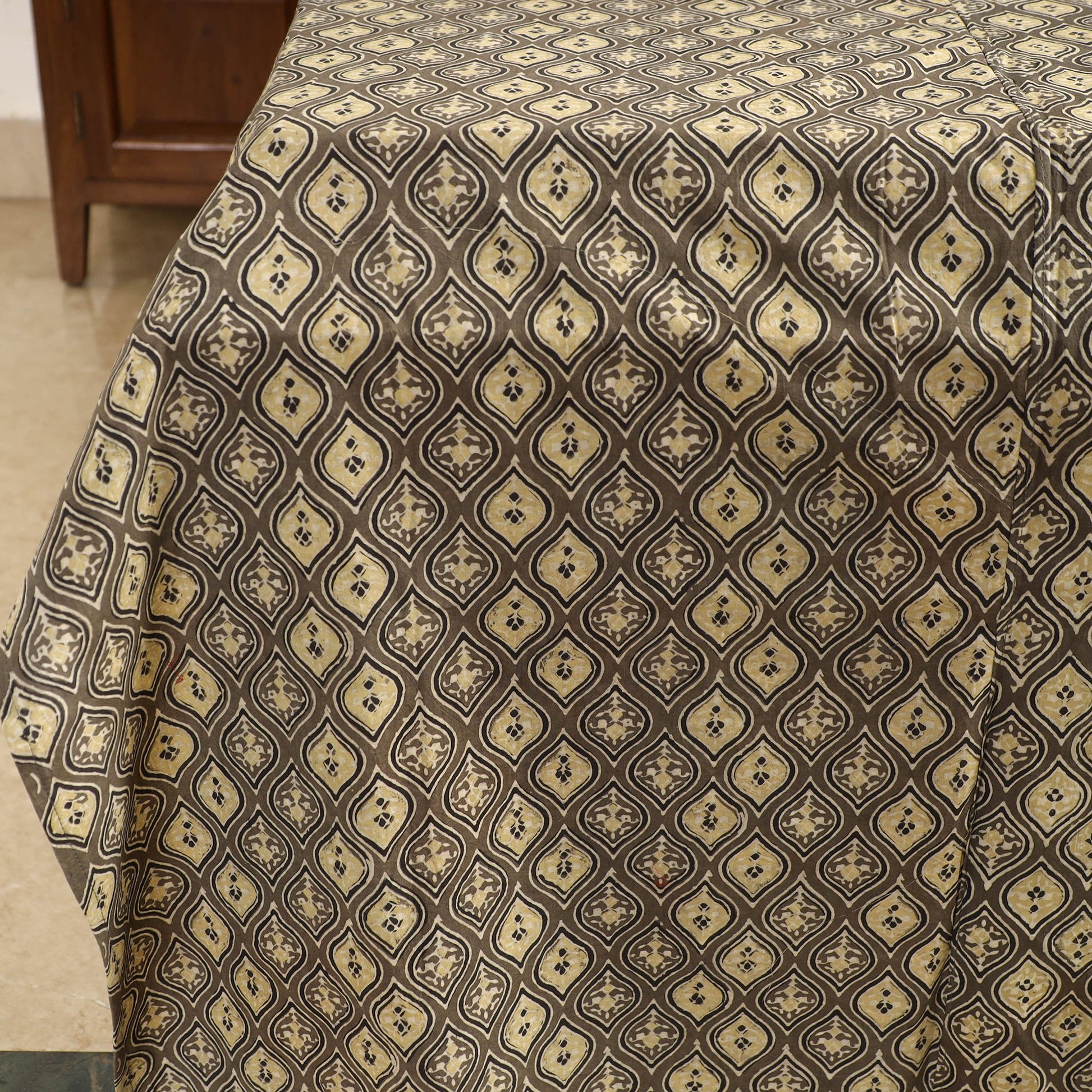 Brown - Ajrakh Block Printed Patchwork Cotton Double Bed Cover with Pillow Covers (108 x 90 In)
