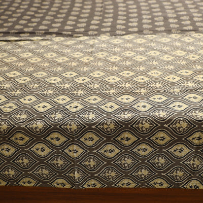 Brown - Ajrakh Block Printed Patchwork Cotton Double Bed Cover with Pillow Covers (108 x 90 In)