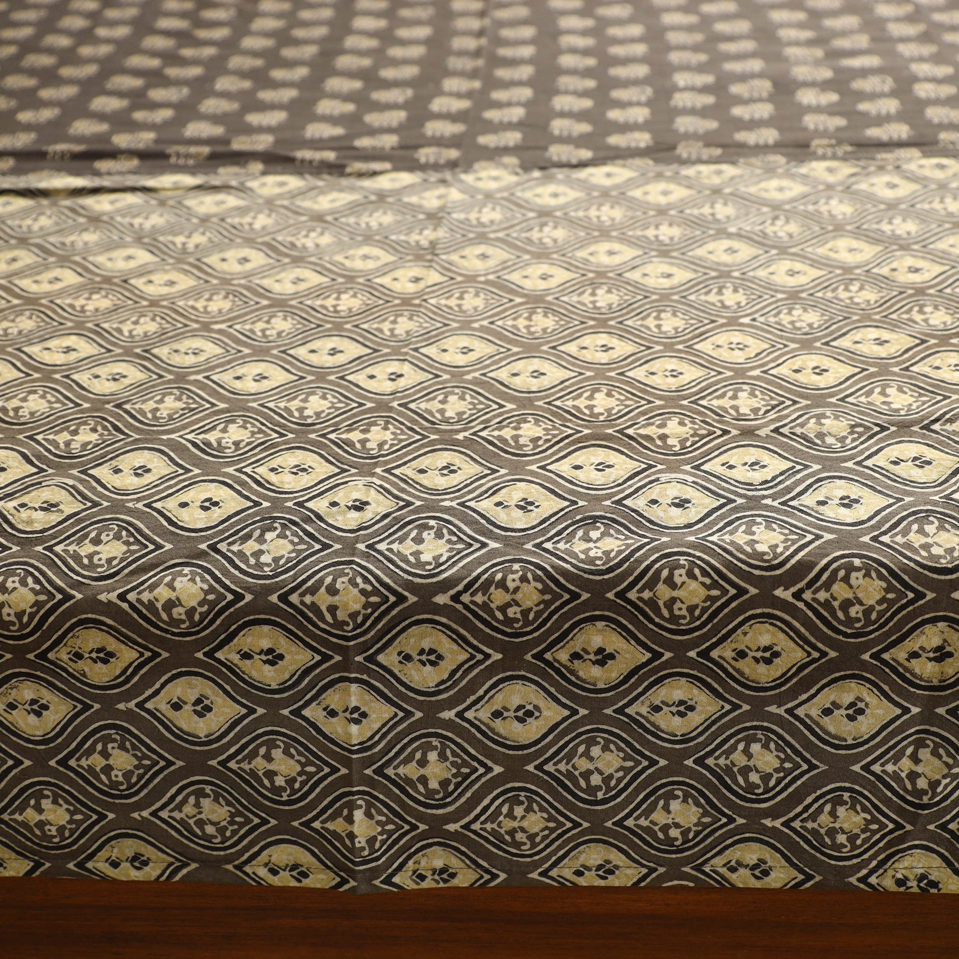 Brown - Ajrakh Block Printed Patchwork Cotton Double Bed Cover with Pillow Covers (108 x 90 In)