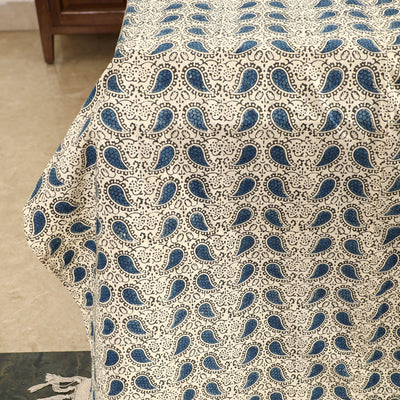 Beige - Ajrakh Block Printed Patchwork Cotton Double Bed Cover with Pillow Covers (108 x 90 In)