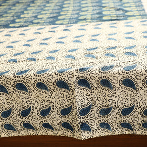 Beige - Ajrakh Block Printed Patchwork Cotton Double Bed Cover with Pillow Covers (108 x 90 In)