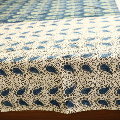 Beige - Ajrakh Block Printed Patchwork Cotton Double Bed Cover with Pillow Covers (108 x 90 In)