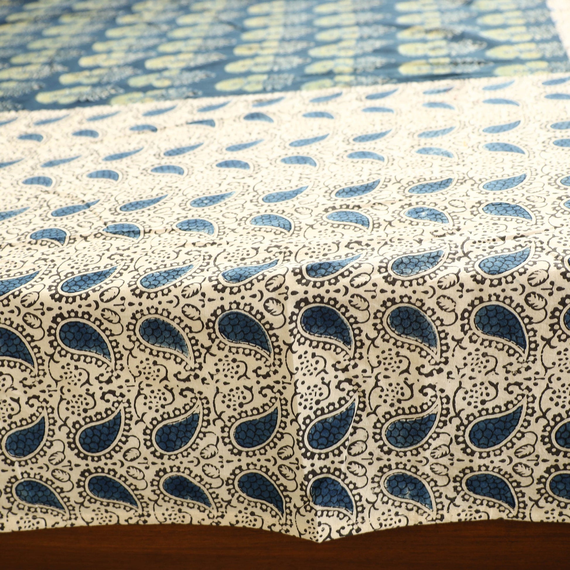 Beige - Ajrakh Block Printed Patchwork Cotton Double Bed Cover with Pillow Covers (108 x 90 In)