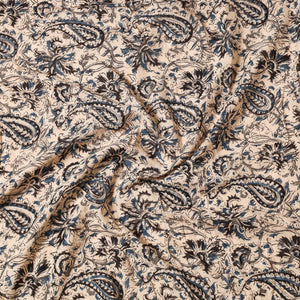 Beige - Kalamkari Block Printed Cotton Precut Fabric