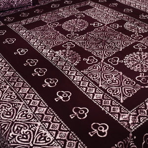 Brown - Cotton Double Hand Batik Print Bed Sheet Set 15