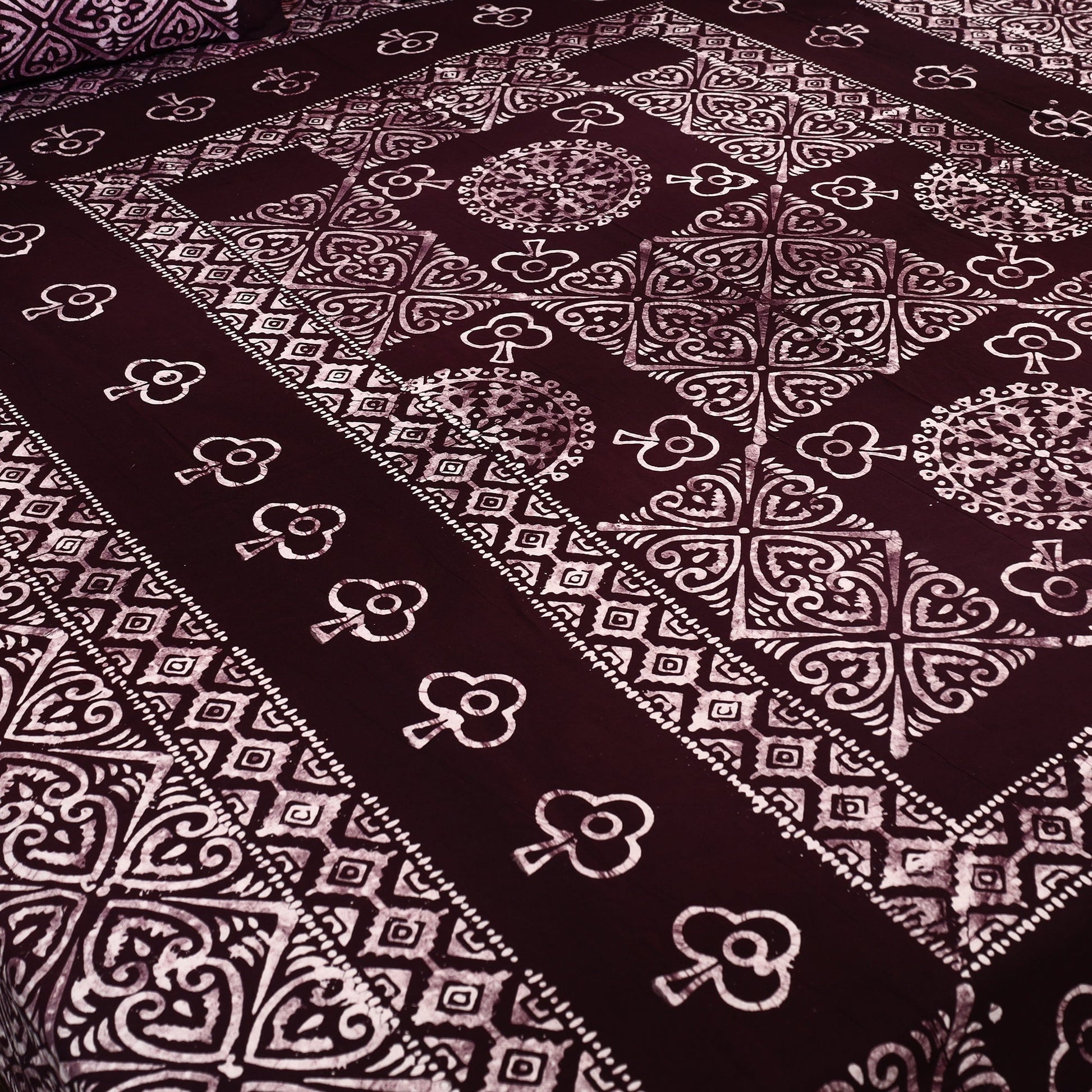 Brown - Cotton Double Hand Batik Print Bed Sheet Set 15