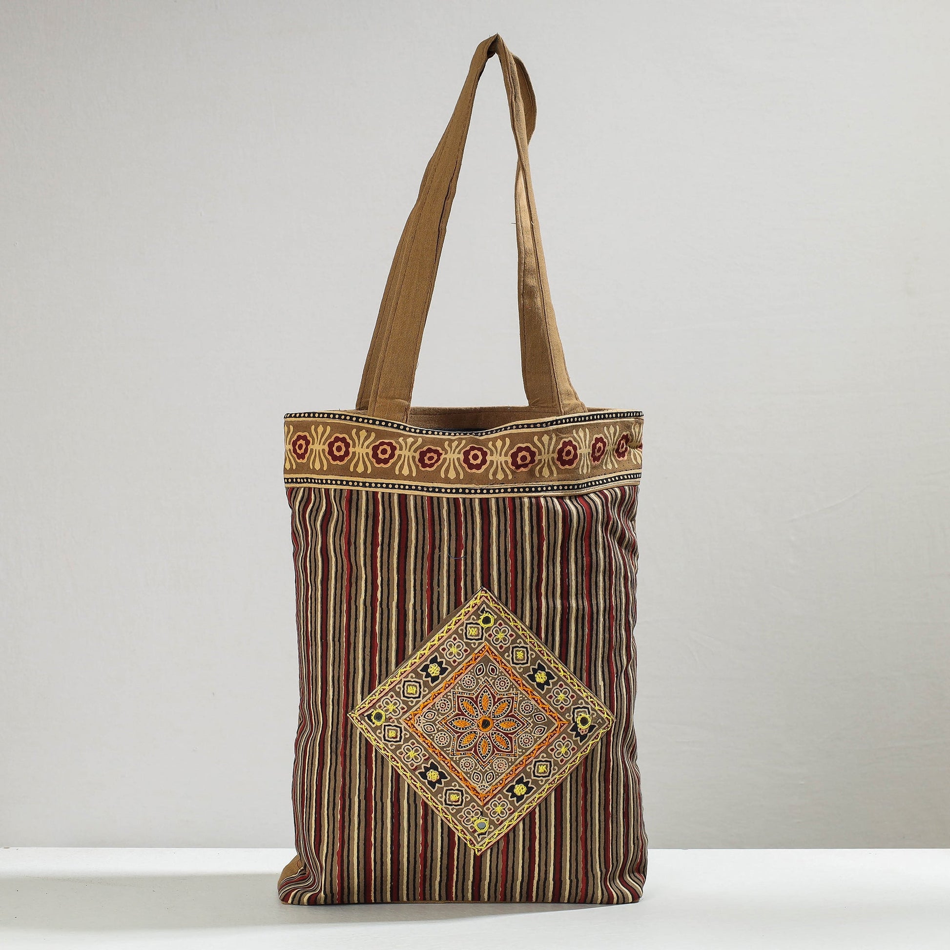 Brown - Marudhara Printed Patchwork Shoulder Bag with Charm