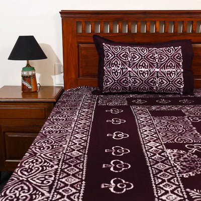 Brown - Cotton Double Hand Batik Print Bed Sheet Set 15