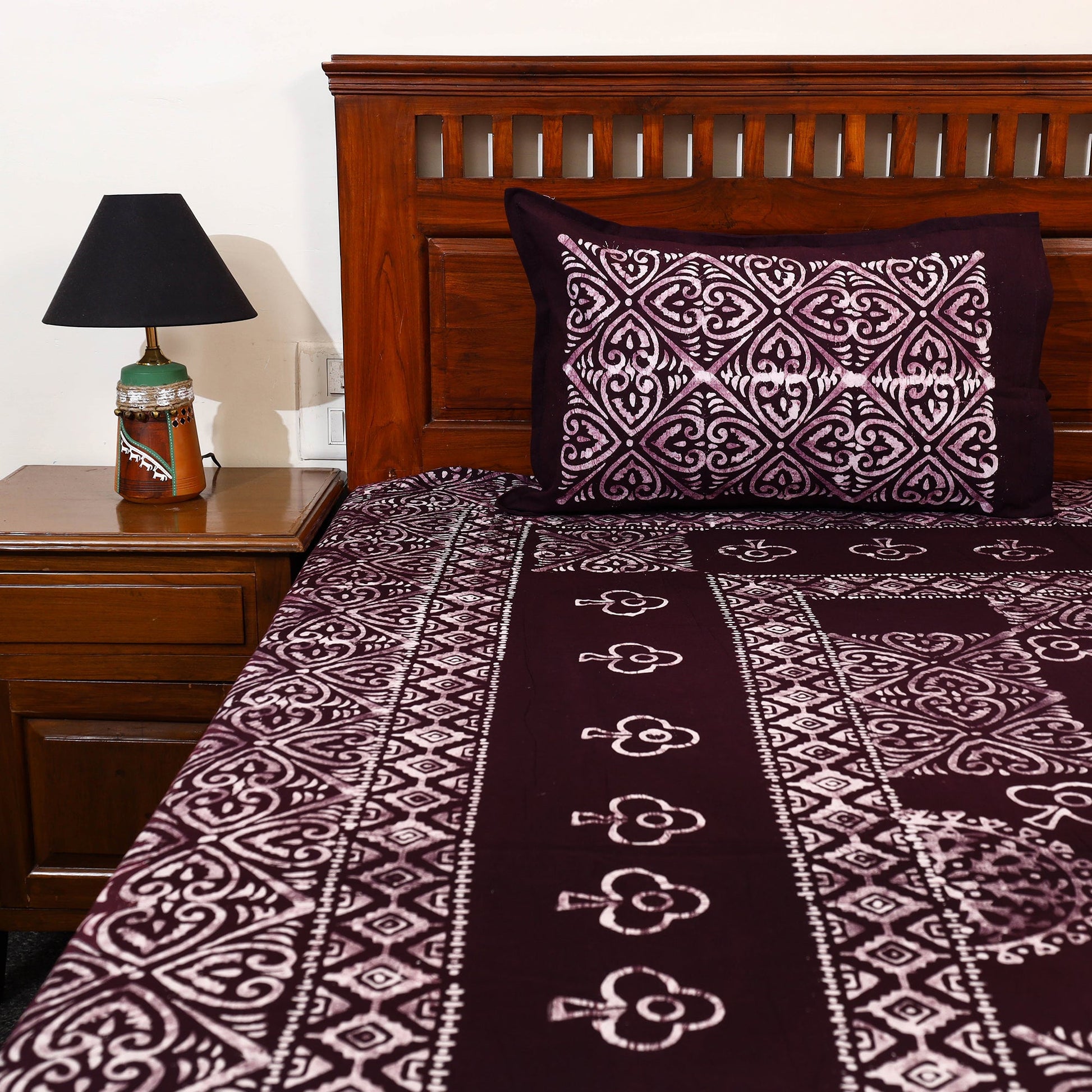 Brown - Cotton Double Hand Batik Print Bed Sheet Set 15