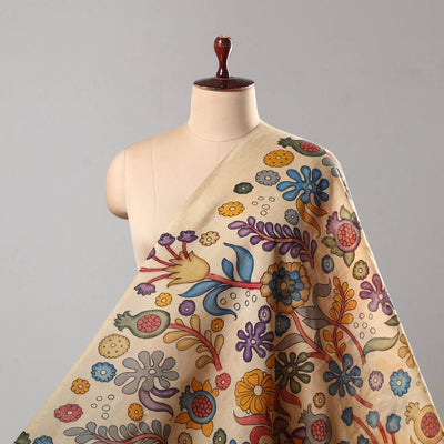 Beige - Chanderi Silk Srikalahasti Pen Kalamkari Fabric 02