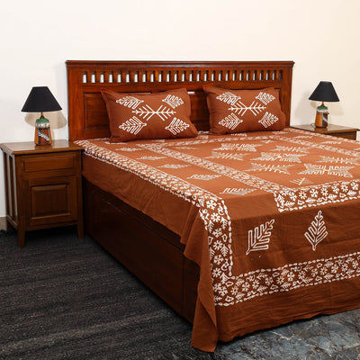 Brown - Cotton Double Hand Batik Print Bed Sheet Set 35
