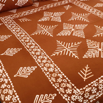 Brown - Cotton Double Hand Batik Print Bed Sheet Set 35