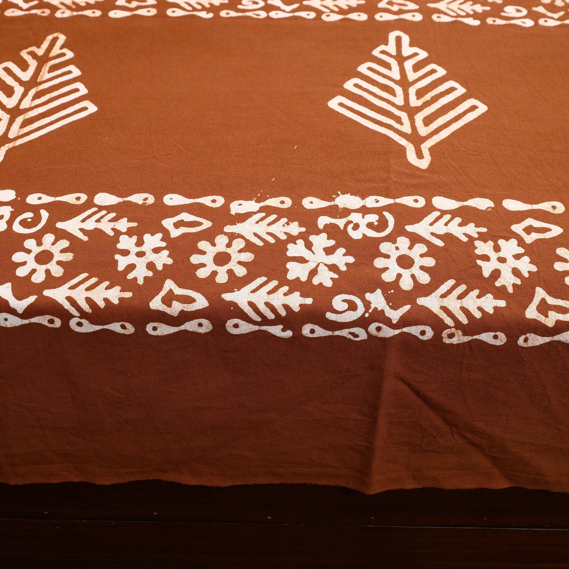 Brown - Cotton Double Hand Batik Print Bed Sheet Set 35
