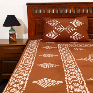 Brown - Cotton Double Hand Batik Print Bed Sheet Set 35