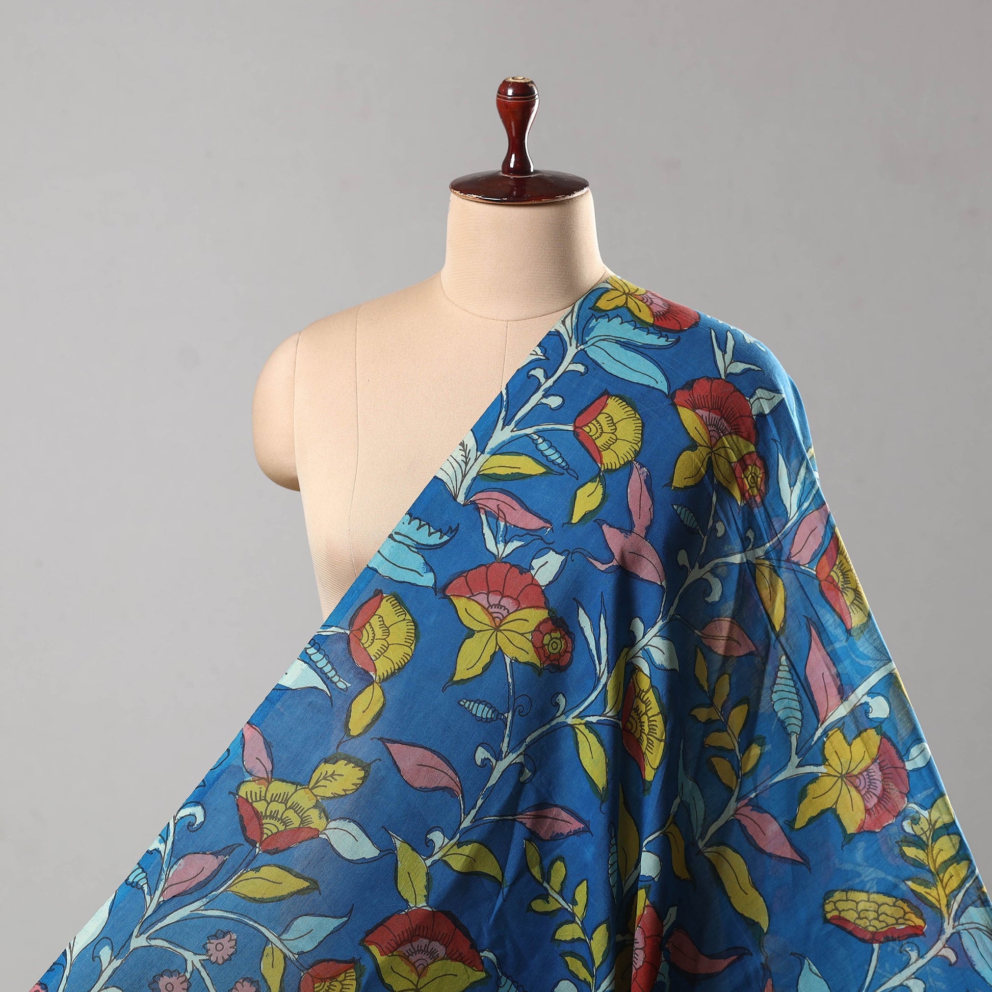 Blue - Chanderi Silk Srikalahasti Pen Kalamkari Fabric 14