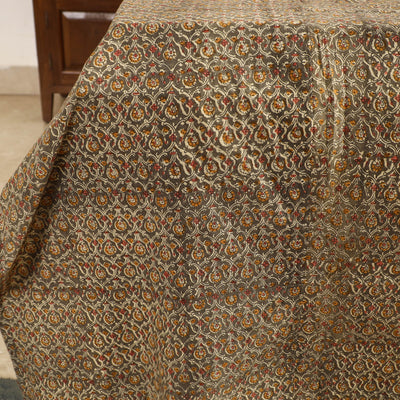 Brown - Kalamkari Block Printed Patchwork Cotton Double Bed Cover With Pillow Covers (108 x 90 in)