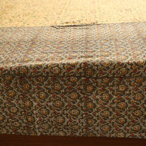 Brown - Kalamkari Block Printed Patchwork Cotton Double Bed Cover With Pillow Covers (108 x 90 in)
