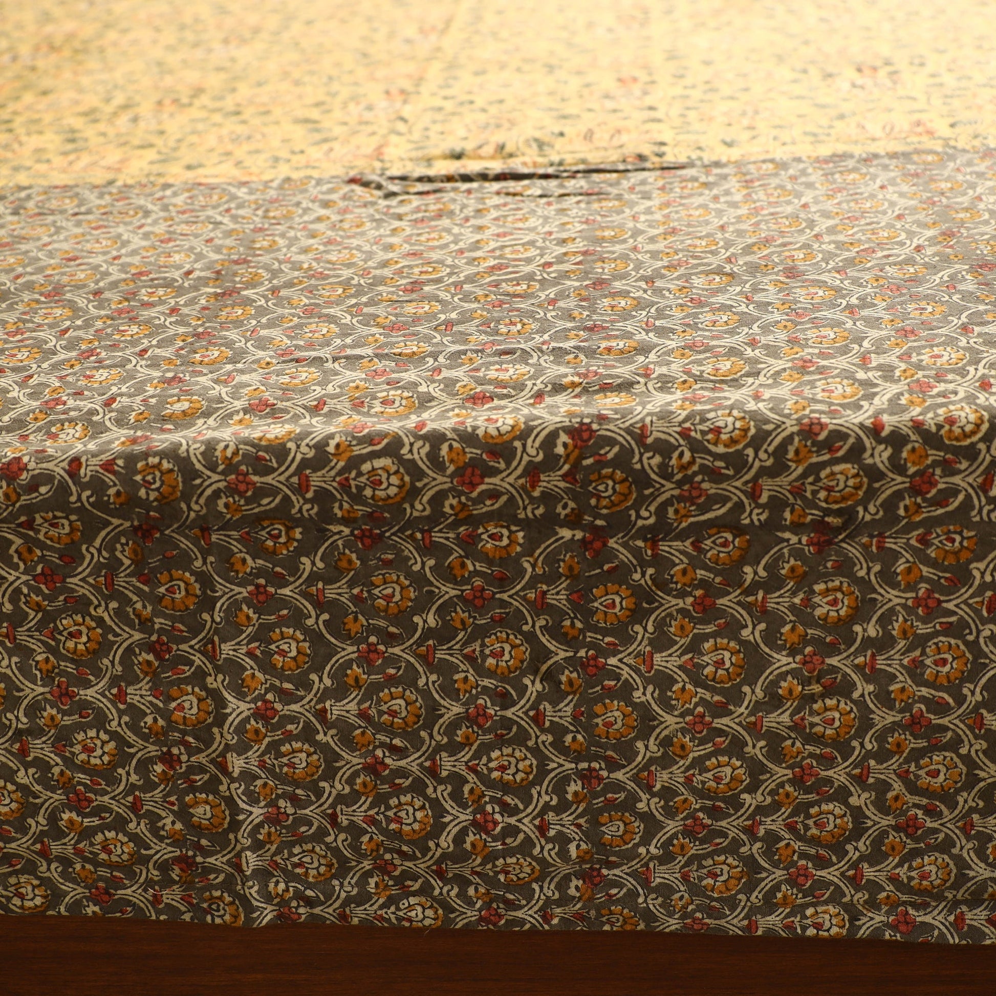 Brown - Kalamkari Block Printed Patchwork Cotton Double Bed Cover With Pillow Covers (108 x 90 in)