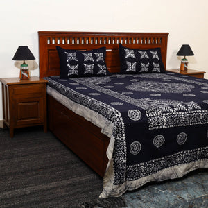 Blue - Cotton Double Hand Batik Print Bed Sheet Set 38