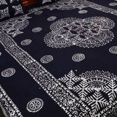Blue - Cotton Double Hand Batik Print Bed Sheet Set 38