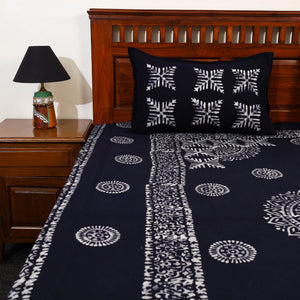 Blue - Cotton Double Hand Batik Print Bed Sheet Set 38