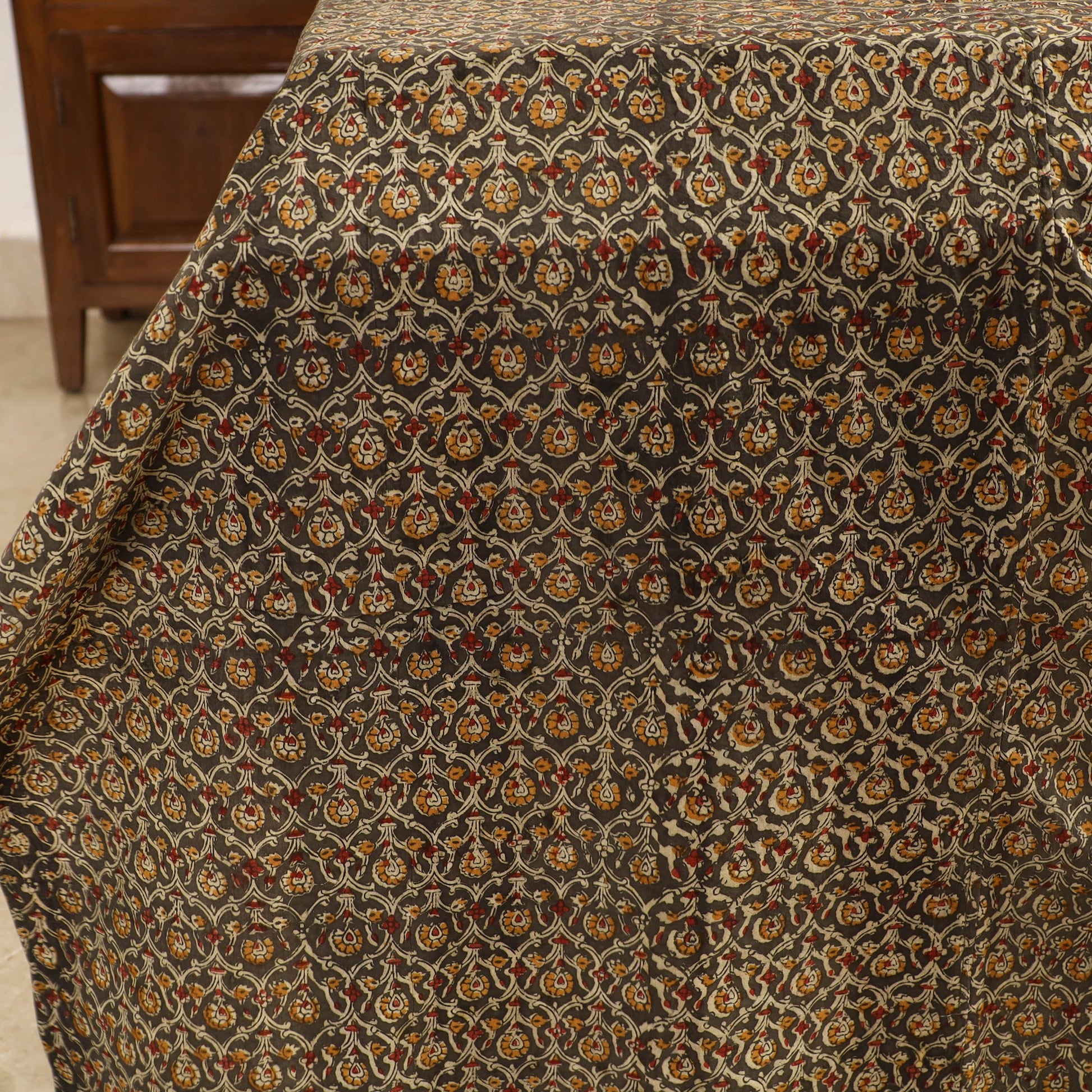 Brown - Kalamkari Block Printed Patchwork Cotton Double Bed Cover With Pillow Covers (108 x 90 in)